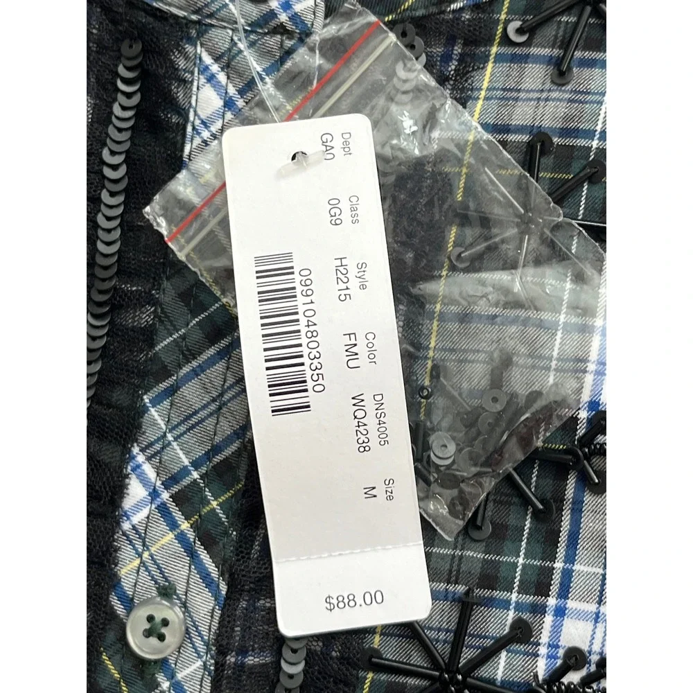 J Crew Plaid Embroidered Shirt Womens M Green Black Button Down Long‎ Sleeve Top